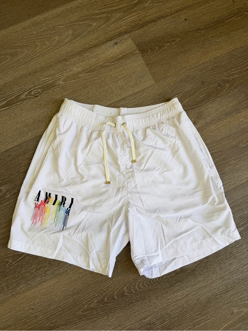 AMIRI White Men's Logo Shorts with Rainbow Accent